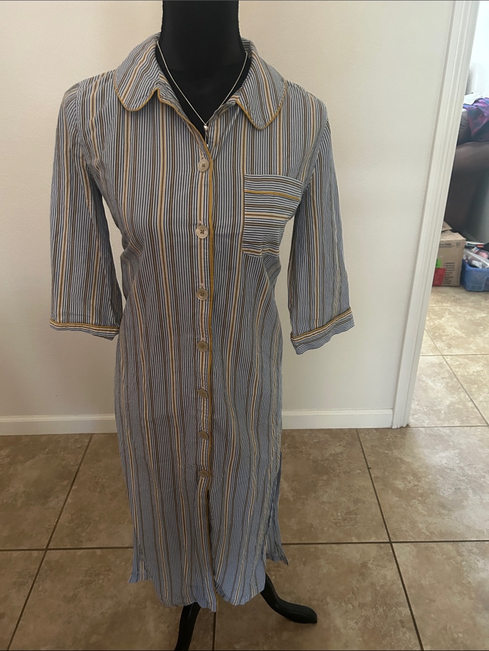 Madewell Blue and Yellow Striped Midi Dress-runs BIG